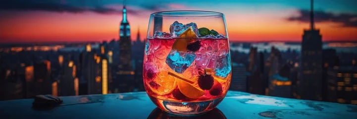 Fotobehang Perfect Manhattan cocktails, alcoholic drinks on bar. Fresh alcoholic beverages on bar counter © Sahaidachnyi Roman