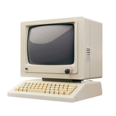 Vintage Computer With Keyboard and Mouse, Transparent Background, Cut Out