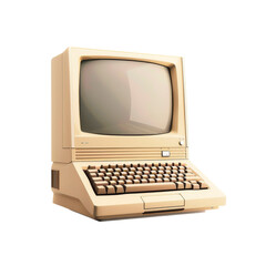 Old Computer With Keyboard and Mouse, Transparent Background, Cut Out