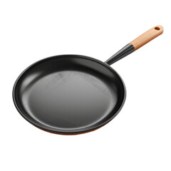 Black Frying Pan With Wooden Handle, Transparent Background, Cut Out