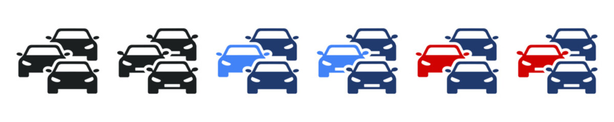 Car traffic jam vector icon. Cars convoy isolated vector silhouette. Automobile queue modern icons. Symbol jam traffic transport in vector design style