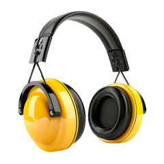 Yellow Protective Earmuffs for Workplace Safety, Transparent Background, Cut Out - obrazy, fototapety, plakaty