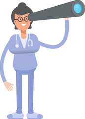 Female Doctor Character Using Binoculars
