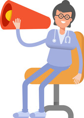 Female Doctor Character and Megaphone
