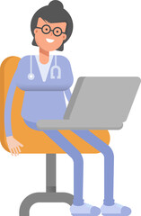 Female Doctor Character Working on Laptop
