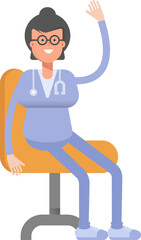 Female Doctor Character Sitting on Chair
