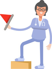 Female Doctor Character Holding Flag
