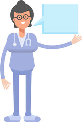 Female Doctor Character and Speech Bubble
