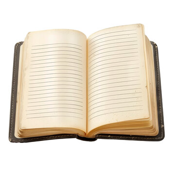 Open Blank Notebook Ready for Writing Ideas and Thoughts, Transparent Background, Cut Out
