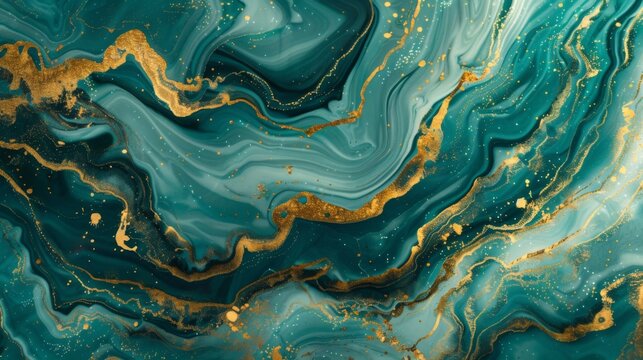Trendy backdrop featuring a marble texture in shades of turquoise and gold