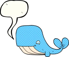 Schilderijen op glas comic book speech bubble cartoon happy whale © lineartestpilot
