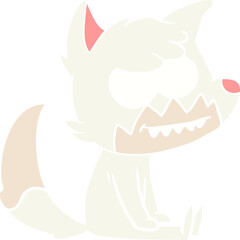flat color style cartoon grinning fox