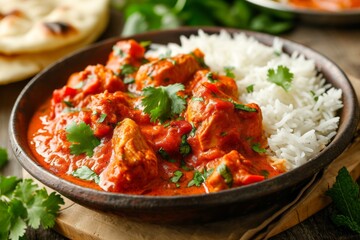 Bowl of rice and chicken curry