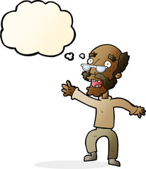 cartoon frightened old man with thought bubble
