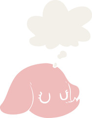 cartoon elephant face and thought bubble in retro style