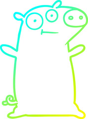 cold gradient line drawing happy cartoon pig