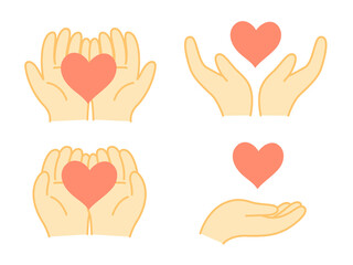 手のひらとハートのイラストセット