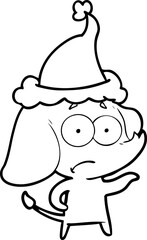 line drawing of a unsure elephant wearing santa hat