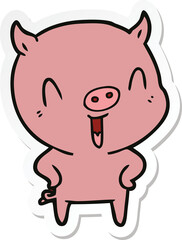 sticker of a happy cartoon pig