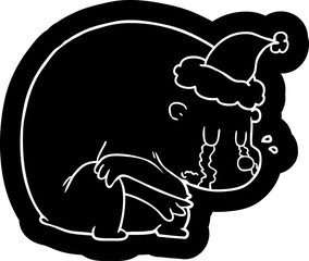 crying cartoon icon of a polar bear wearing santa hat