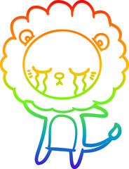 rainbow gradient line drawing crying cartoon lion