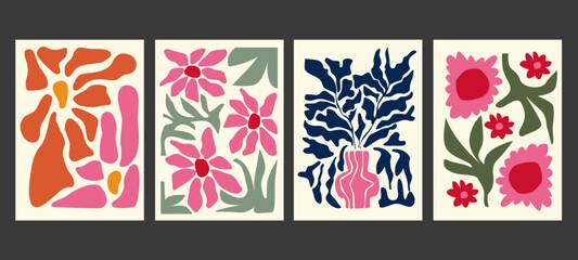 Abstract groovy floral poster. setVector art in modern style.Floral vector poster.