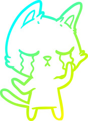 cold gradient line drawing crying cartoon cat