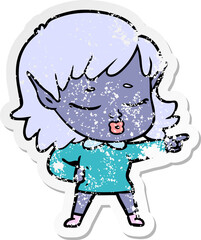 distressed sticker of a pretty cartoon elf girl
