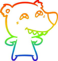 rainbow gradient line drawing cartoon bear showing teeth