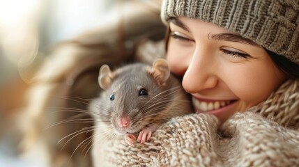 Woman Holding a Rat in Her Arms