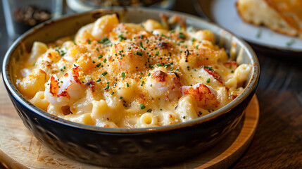 A bowl of creamy lobster mac and cheese