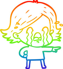 rainbow gradient line drawing cartoon woman crying