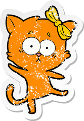 distressed sticker of a cartoon cat