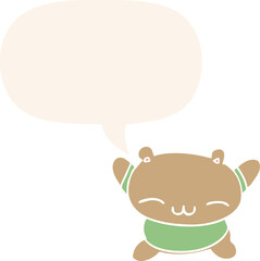 cartoon jumping bear and speech bubble in retro style
