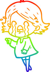 rainbow gradient line drawing cartoon woman crying