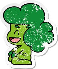 distressed sticker cartoon of a kawaii alien girl