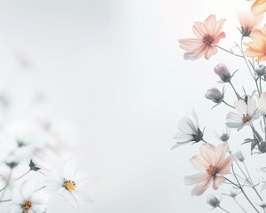 Elegance in minimalism, delicate floral frame, central white space focus, serene design