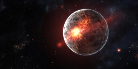 Obraz na płótnie Canvas Dramatic Fiery Planet in Cosmic Space.
