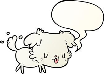 cute cartoon dog wagging tail and speech bubble in smooth gradient style
