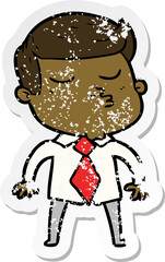 distressed sticker of a cartoon model guy pouting