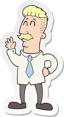 sticker of a cartoon office man waving