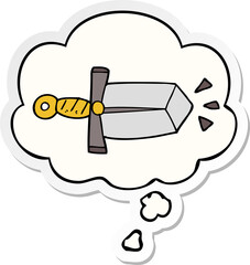cartoon sword and thought bubble as a printed sticker