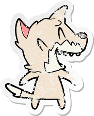 distressed sticker of a laughing fox cartoon