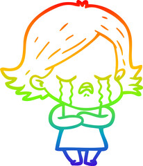 rainbow gradient line drawing cartoon girl crying