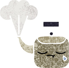 retro illustration style cartoon steaming kettle