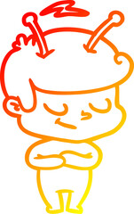 warm gradient line drawing friendly cartoon spaceman
