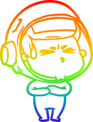 rainbow gradient line drawing cartoon stressed astronaut