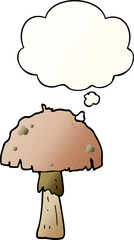 cartoon mushroom and thought bubble in smooth gradient style