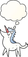 cartoon unicorn and thought bubble in smooth gradient style