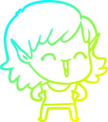 cold gradient line drawing cartoon elf girl